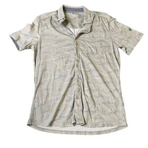 Kuhl Mens Button Down Shirt‎ Medium Clouds Print Short Sleeve Casual